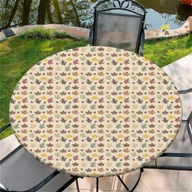 Outdoor Round Tablecloth with Elastic Band, Diameter 90 cm, Elastic Garden Tablecloth with Maple Leaves Pattern