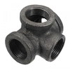 4 Way Pipe Fitting Malleable Iron Black Side Outlet Tee