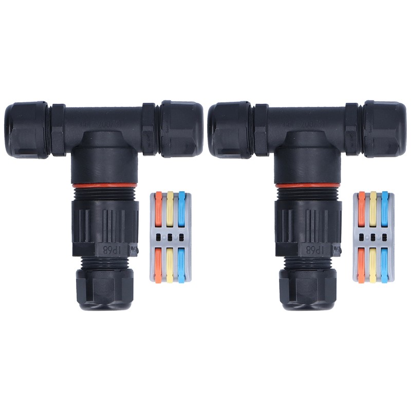 2Pcs 3 Way Junction Box Waterproof T Shape Cord Connector