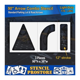 Pavement Stencils - 90 inch - Straight & Turn Combo Arrow KIT - (3 Piece) - 90" x 36" x 1/16" (63 mil) - Light-Duty