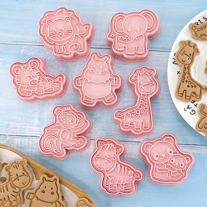 8 Mini Animal Cookie Cutters Set, 3D Raised Design Animal