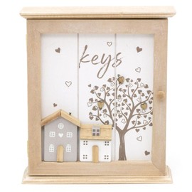 Shabby Chic Wooden Wall Mounted Key Box | Key Cabinet 6 Hooks Key Cupboard | Magnetic Key Holder