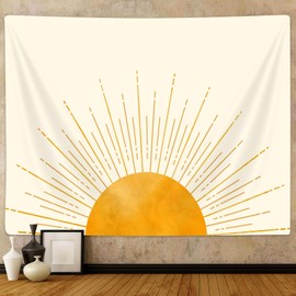 PAOPOED Boho Sun Tapestry, Sun Sunrise Sunshine Abstract Tapestries Wall Hanging for Bedroom Room Aesthetic 70s Decor Bohemian Vintage Yellow Golden Abstract Sunset Dorm Decor for Girls, 90X70Inches
