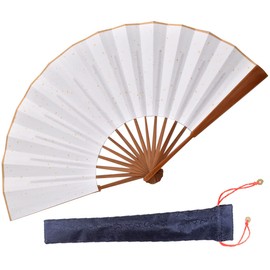 HONSHEN Folding Fan,Bamboo Xuan Paper Fans/Traditional Chinese Arts Folding Fan with a Fabric Sleeve for Calligraphy Painting Decorations and Gifts (Bamboo Paper Folding Fan A)
