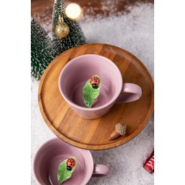 DIHOclub Ceramic Ladybug Cup Hidden 3D Animal Inside Mug，Garden series Handmade Figurine Mugs 12OZ(Pink purple)