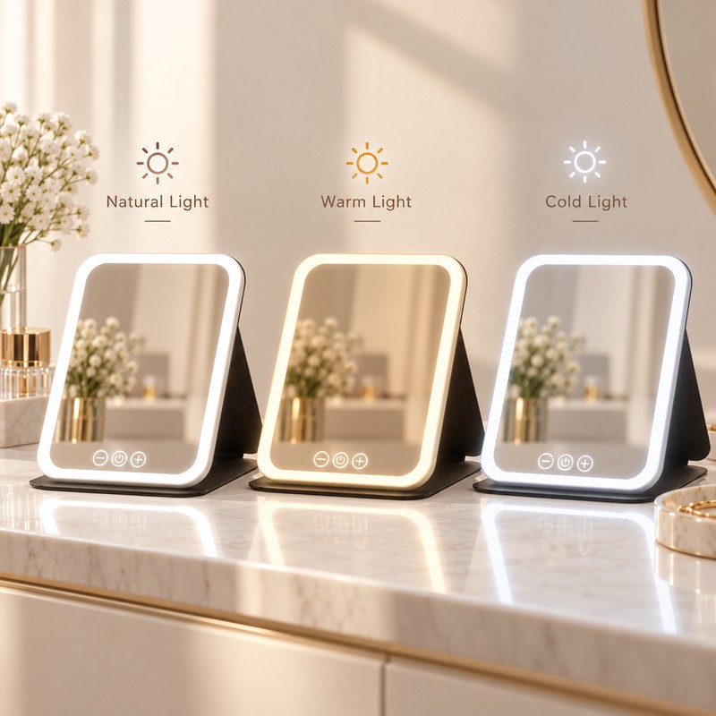 LED Dimmable Makeup Mirror with 3 Color Light Modes, Adjustable