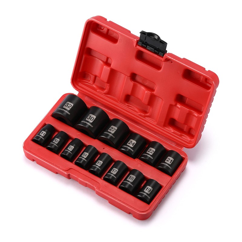 MIXPOWER 14 Pieces 1/2-Inch Drive Shallow Impact Socket Set, 11-32mm,