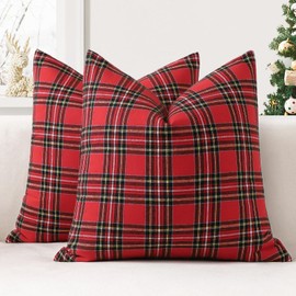JOTOM Set of 2 Classic Plaids Cushion Covers 60x60 cm Christmas Scottish Tartan Plaid Soft Solid Decorative Throw Pillow Covers Home Decor Outdoor Cushion Case for Sofa Bedroom (Red Black)