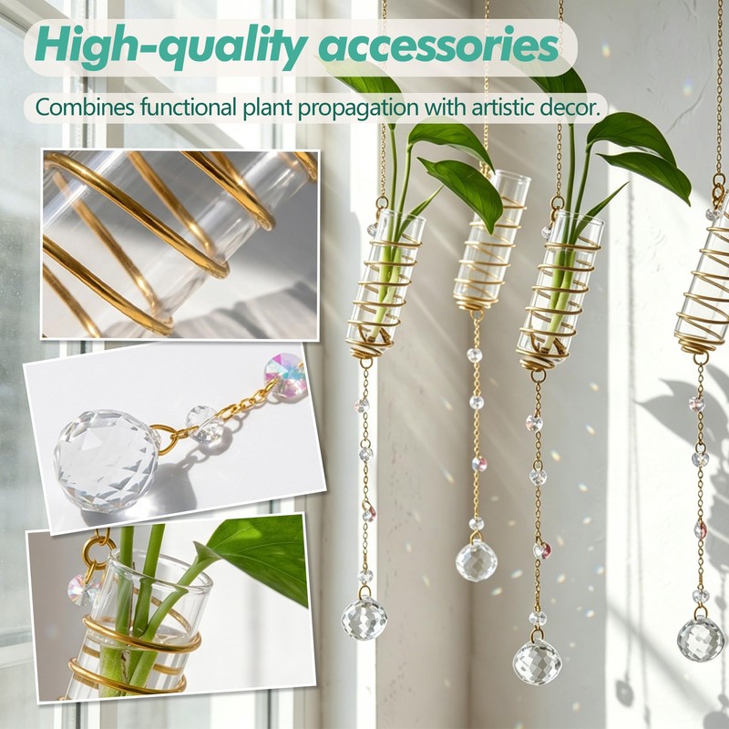 6Pcs Hanging Propagation Station with Crystal Ball Prisms Plant Suncatcher