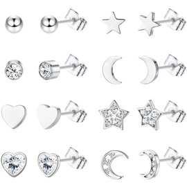 KALVICA 8 Pairs Stainless Steel Women's Earrings Set Hypoallergenic Stud Earrings Tragus Piercings Ear Women, Stainless Steel