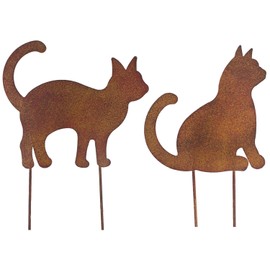 B2S BACK2SEASON Metal Stake Cat Rust Look Lawn Stake Garden Stake Set of 2