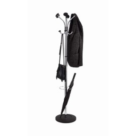 Alba - Floor Coat Rack Stand - 6 Double Pegs - Clothes - Umbrella and Accessory Holder - Stable Weighted Base - Easy Assembly - Chromed Steel - PMCLAS