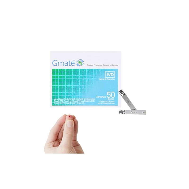 GMATE Tiras Reactivas con 50 Piezas.Glucómetros compatibles Familia GMATE. 2