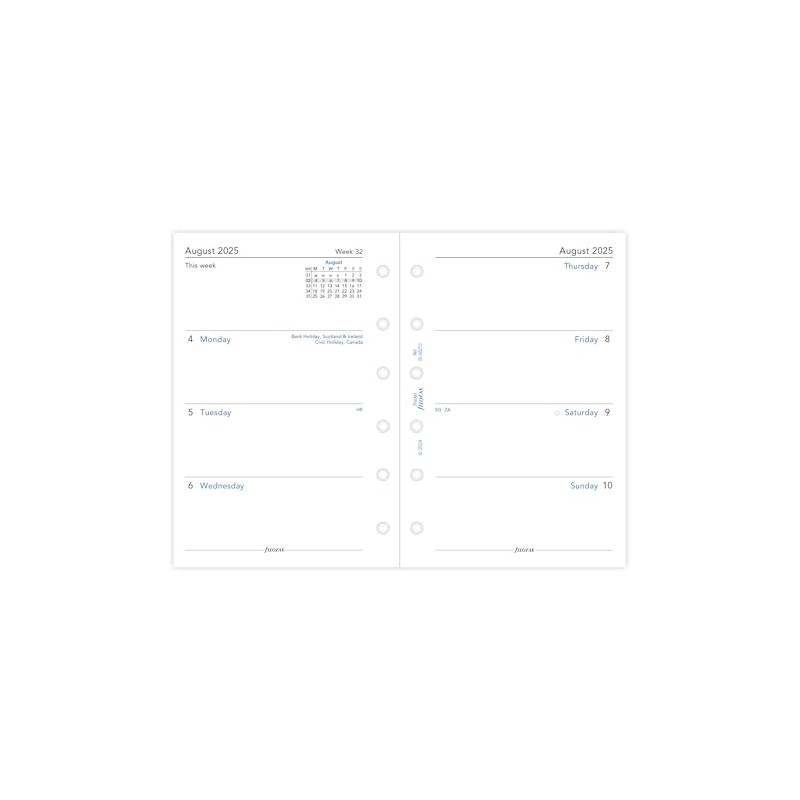 Filofax Pocket week on two pages mid year diary August
