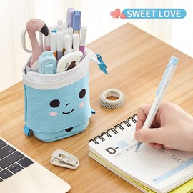 Cute Pencil Case Self Standing Telescopic Pencil Case Stationery Office Bag Organizer School Bag Pop Up Cosmetic Bag Makeup Bag for Women Students Adults, blue, briefcase