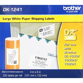 Brother Genuine DK-1241 Die Cut White Labels, 4 x 6 Inch Individual Labels, Large Shipping White Paper Labels, 200 Count, (1) Roll Per Box