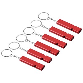 PATIKIL Emergency Survival Whistle, 6 Pack Double Tubes Whistles Super Loud Aluminum Whistles with Lanyard Keychain for Outdoor Camping Hiking, Red