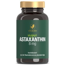Vitactiv Astaxanthin 8 mg Capsules - 60 Caps (2 Months) - Pure, Natural Astaxanthin High Dose from Microalgae Haematococcus Pluvialis - Dietary Supplement from Germany, Vegan, Laboratory Tested