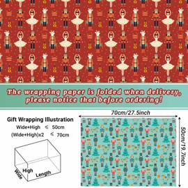 Kavoc 12 Sheets Nutcracker Wrapping Paper Christmas Nutcracker Ballerina Patterned Gift Wrap Paper for Xmas Party Baby Shower Birthday Party DIY Craft, 19.7 x 27.6 Inch