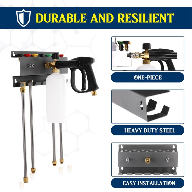 DoubleFill Pressure Washer Gun Holder, Wall Mount Foam Cannon Holder,