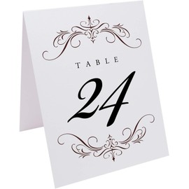 Classic Flourish Wedding Table Numbers, Chocolate, 1-30, Double Sided, Tent or Use in a Stand, Great for Parties & Restaurants - Made in the USA
