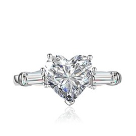 Cute Dainty Heart Shaped Cubic Zircon Simulated Diamond Rings for Her Heart Moissanite Gemstone Promise Engagement Love 925 Sterling Silver Wedding Open Adjustable Ring(White)