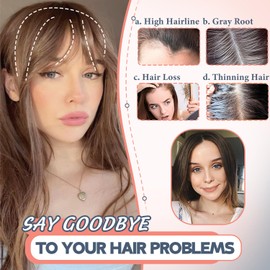 ELEVAVE Hair Topper, 18 Inch Long Hair Toppers for Women with Thinning Hair, 360° 3D Clip in Blunt Wispy Bangs (Dark Brown with High lights)