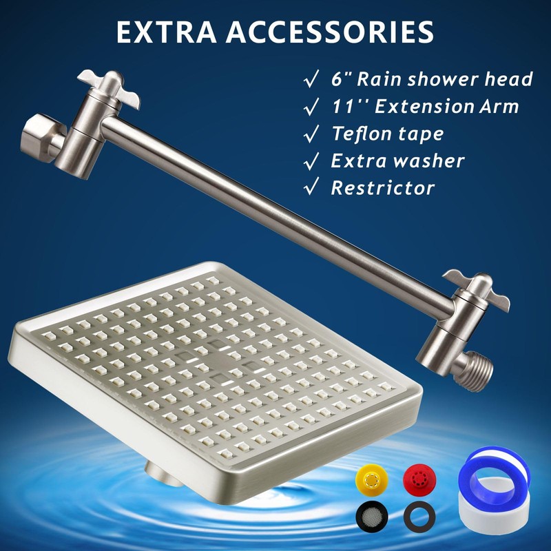 Nuodan High Pressure Rain Shower Head with 11'' Extension Arm
