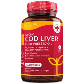 Cod Liver Oil 1000mg - 365 Softgels of Premium Cold Pressed Fish Oil - Rich in High Strength Omega 3, Vitamins A, D, E & Garlic Oil - Supports Heart & Brain Health - Made in The UK by Nutravita