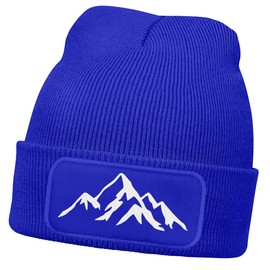 Neverless® Men's Beanie Winter Hat with Patch Mountains Nature Outdoor Print Knitted Hat Ribbed Knit, blue