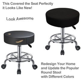 HuaLiSiJi Stool Cover, Round Stool, 30-40 cm, Rich Colours, Stretchy, Wrinkle-Free, Washable, Dustproof, Soft and Durable, Also Suitable for Square Stools (1, Z-Black)
