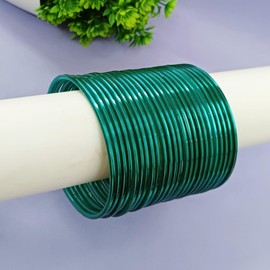 Efulgenz Indian Wedding Bangles Set Glossy Sea Green Bangles Bollywood Plain Metal Bangle Bracelets Bridal Bangle Set for Women (24 Pcs) Size 2.4, 2.8, Metal, not known