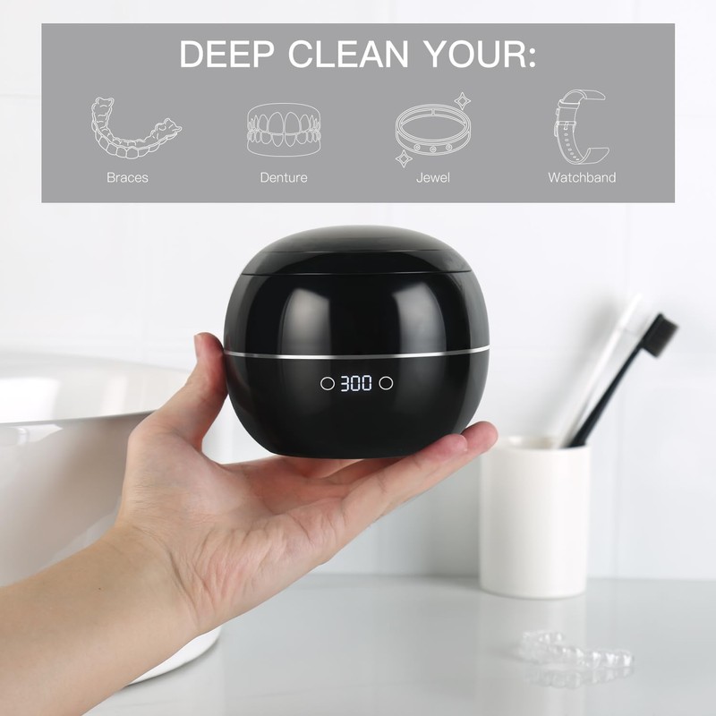 AMDISI Ultrasonic Retainer Cleaner Machine Denture Cleaning Pod Portable Night