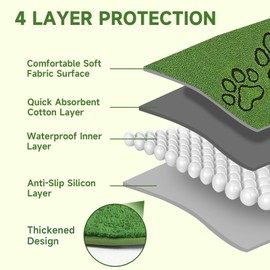 Homimp Washable Pee Pads for Dogs, 4 Pack Super Absorbent Reusable Puppy Pads, Green Long Wool Fake Grass for Potty Training, Upgrade Non-Slip and Leak-Proof,Floor, Couch, Bed, and Crate,Green 30"×34"