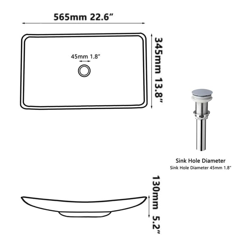 Focitland 22 Inch Stone Resin Bathroom Sink with Pop-Up Drain