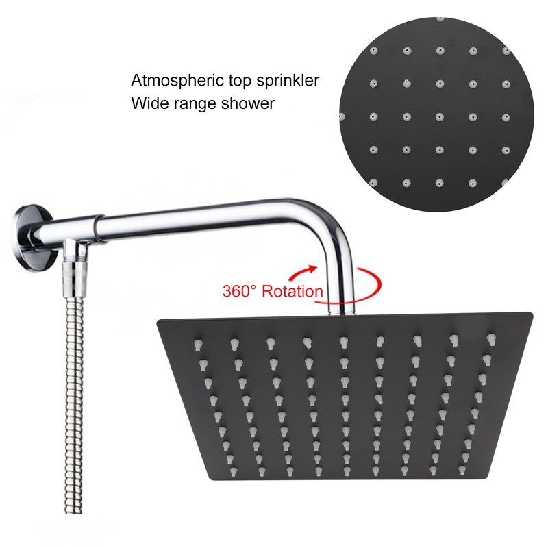 Stainless Steel Rainfall Shower Head Bathroom Square Top Ceiling Mount