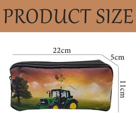 MEZHEN Tractor Pencil Case with Large Capacity Tractor Farm Asphalt Harvest Durable Pencil Case Boy Teenager School Pencil Case Tractor Zip Pencil Case, yellow, pencil case