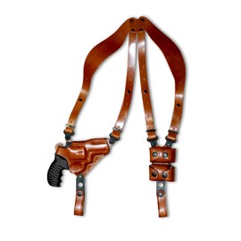 MASC Premium Leather Horizontal Shoulder Holster System with Double Speed Loader for Ruger SP101 Revolver 357 Mag 2.25''BBL, Right Hand Draw, Brown Color #1497#