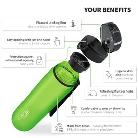 720°DGREE Water Bottle 650ml “uberBottle“ softTouch +Sieve - BPA-Free Tritan, Leakproof, Reusable Drinking Bottle - Sports Bottle for School, Fitness, Gym, Cycling, Travel, Office, Outdoor, Hiking