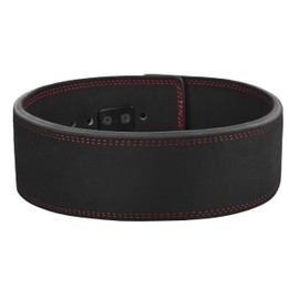 DEFY Power Lifting Belt Lever Buckle Genuine Leather 10MM Gym Training Exercise Belt Black/Red (Small)