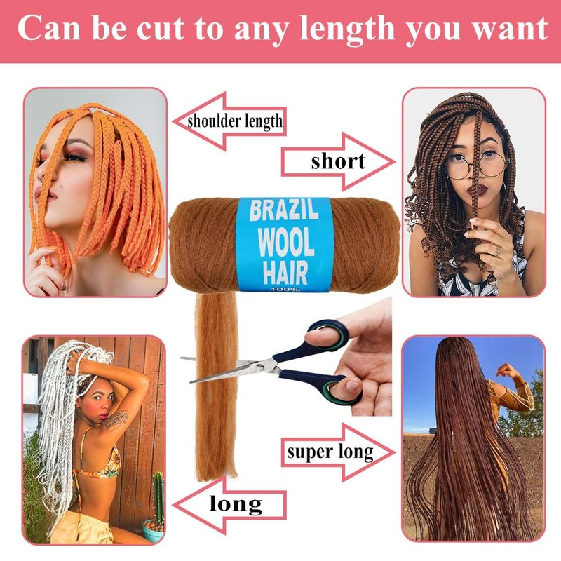 COOKOO 2 Roll Golden Brown Brazilian Wool Hair Yarn for