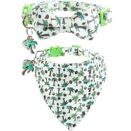 Lamphyface Cat Collar Breakaway with Cute Bow Tie Bandana and Bell Coconut Tree Accessories for Kitty Adjustable Safety