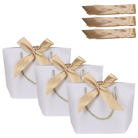 Aosric Gift Bags with Handles, Party Favor Bags with Bow Ribbon, Bridesmaid Gift Bag, Small Gift Bag for Wedding, Birthday, Celebration, Present, holiday (12pcs, White)
