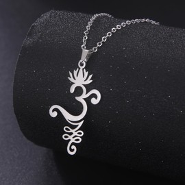 VASSAGO Lotus Flower Om Necklace for Women Girls Unalome Lotus Pendant Om Aum Ohm Symbol Yoga Necklace with Lotus Flower Charm Stainless Steel Spiritual Jewelry Buddism Gift (Steel)