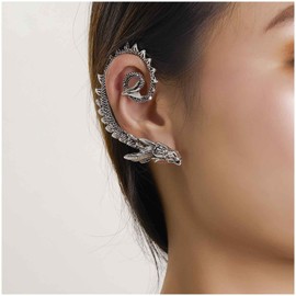 Cimenexe Gothic Dragon Cuff Earrings Silver Dragon Earrings Antique Dragon Earring Vintage No Piercing Earring Cartilage Earrings Jewellery for Women and Girls Animal Earrings Gifts