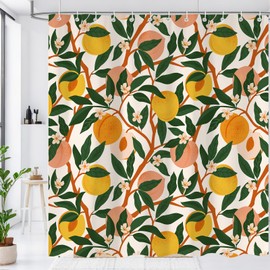 Moyrisou Peach Shower Curtain with Vibrant Cute Bright Colorful Fruit Design, Pink and Orange Home Decorative Fabric Bath Curtain, Aesthetic Quirky Bathroom Decor 72X72IN