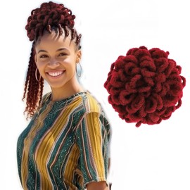 Liliyab DreadLocks Chignons Afro High Puff Drawstring Ponytail Hair Bun Hairpieces Faux Locs Chignons Clip In Pony Tail for Black Women (8", Burg)