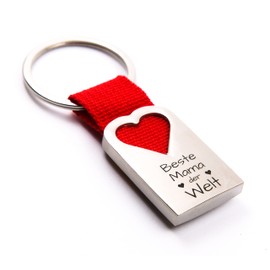 Gift Knight - Mum Keyring - Red Heart Pendant for the Best Mum in the World - Birthday Gift for Mum, silver