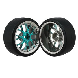Mxfans 4pcs Blue Smooth Hard Drift Tires Y-Chrome Wheels for RC1:10 On-Road Racing Car & Drift RC Wheels