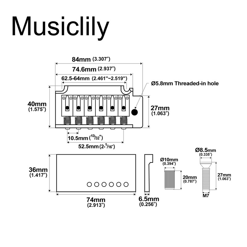 Musiclily Pro 52.5mm 2-Point Style Short Block Guitar Tremolo Bridge